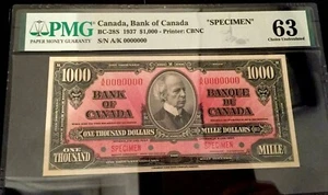 Canada 1,000 Dollars BC-28S 1937 PMG 63 Extremely Rare UNC Canadian CBNC NOTE - Picture 1 of 3