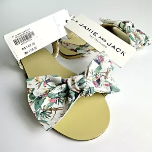 Janie and Jack Sandals 9 Tropical Jungle Bow Kids Shoes Buckle Strap - Picture 1 of 7