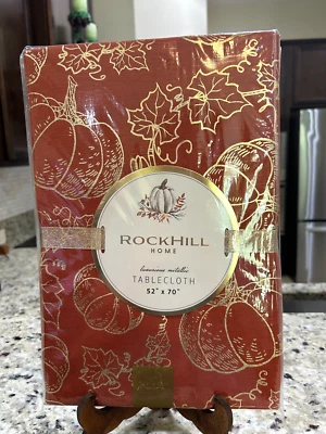 Rockhill Home Luxurious Metallic Tablecloth 52X70 Oblong Rust And Gold - NEW - Image 1 of 4