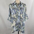 Chico's No Iron Linen Paisley Shirt Size 1 US M 3/4 Sleeves Button Front Collar 