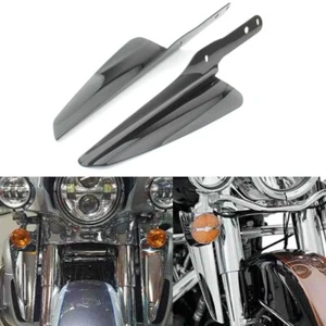 Black Front Fork Mount Wind Deflectors Fit For Harley Touring Road King FLHT AK - Picture 1 of 8