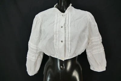 Gr.46 Dirndlbluse weiß Bluse für Dirndl Baumwollmischung mit Spitze B10635 - Bild 1 von 4