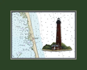 Currituck, NC Lighthouse and Nautical Chart High Quality Canvas Print - Picture 1 of 1