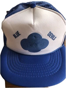 Vintage Blue Devils Hat Spell Out Mesh Trucker Cap Snapback Duke? Foamy - Picture 1 of 7