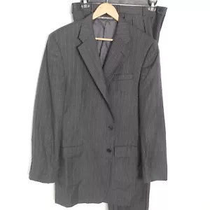 Hickey Freeman Flannel Wool Suit Gray Stripe Men's 44L 36x32 - Picture 1 of 14