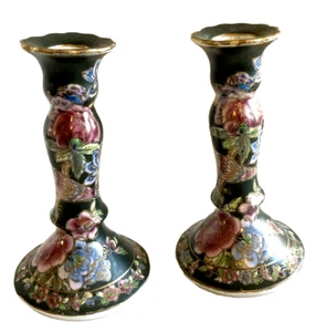 2 Candelabros Cloisonne Vintage Tradiciones Clásicas Diseño ORO VERDE JCP - Imagen 1 de 7