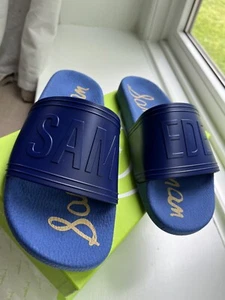 Nueva Sandalia Sam Edelman Ira Slide Mujer 7 Azul Marino Hecha en Italia - Imagen 1 de 5