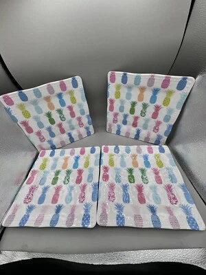 Lot of 4: Cynthia Rowley Square Melamine Dinner Plates Colorful Pineapple 11" - Image 1 of 4