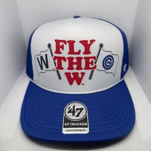47 Brand Chicago Cubs Trucker Adjustable Hat Fly The W Foam Hat Blue & White - Picture 1 of 5