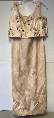 Vintage Mother of Bride Formal Maxi Dress Beige Embellished Side Slit Size 12 - Image 1 of 4