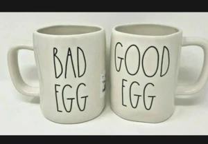 Rae Dunn Double Sided “Good Egg/Bad Egg” Mug LL MAGENTA FARMHOUSE, New - Picture 1 of 3
