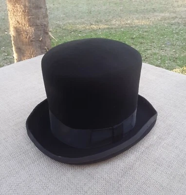 复古 M/L Mad Hatter 黑色羊毛毛毡帽 — 第 1/4 张图片