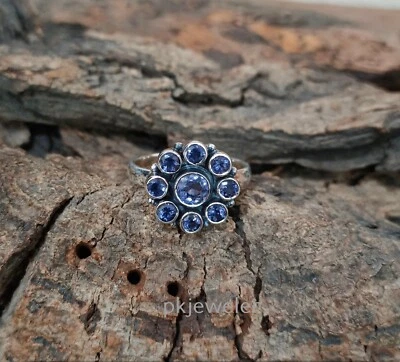 Anello in argento sterling 925 con 9 pietre preziose in iolite naturale gioie... - Immagine 1 di 4