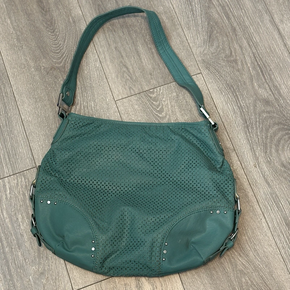 Dana Buchman Hobo Handbag Women L Teal Perforated Faux Leather Shoulder Bag - Image 1 of 4