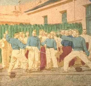 Carte stéréoscopique "Le Duel" french tissues c.1870 Tirage Albuminé - Bild 1 von 3