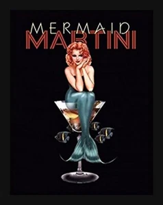 FRAMED Mermaid Martini by Ralph Burch 14x11 Sexy Drink Bar Art Print Vintage - Picture 1 of 1