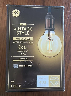 GE Vintage 5.5 Watt 60 W Replacement Dimmable Amber LED Medium Base G30 - Image 1 of 3