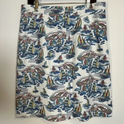 Nine West A-Line Sailboats Skirt Womens Size 12 Multicolor Sailing Linen Pockets - Image 1 of 4