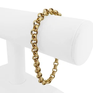 Bracciale Rolo Link Oro Giallo 14k 8,6g Luce Cava 6,5mm Italia 8" - Foto 1 di 10