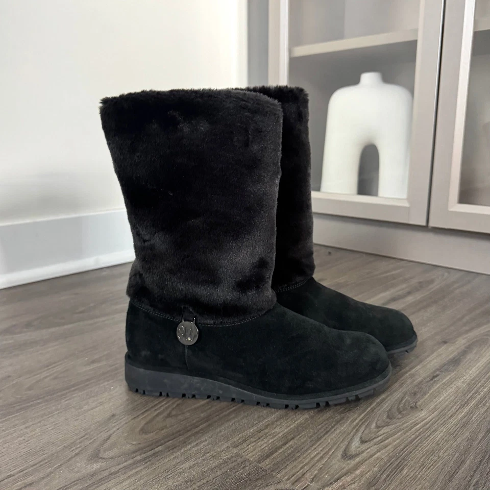 Botas de gamuza Stuart Weitzman negras Furever de piel sintética 8 botines de media pantorrilla Foto 1 de 4