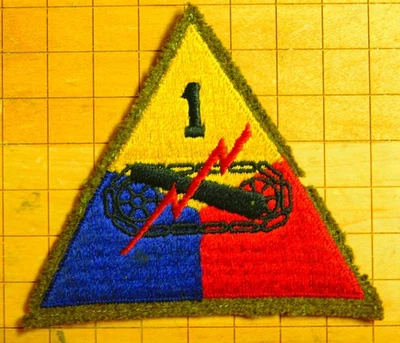 WWII US 1st Armored Division OD Wool Base Patch - Image 1 of 2