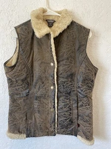 Wool rich Woman’s Embroidered Leather Sherpa Lined Vest - Picture 1 of 8
