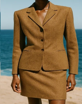 Винтажный Kasper ASL бизнес юбка костюм коричневый елочка шерстяная смесь наряд размер 10P - Изображение 1 из 4