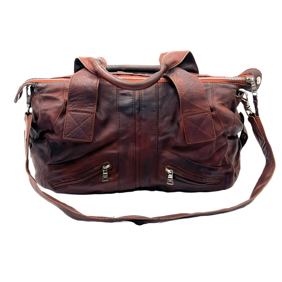 Andrew Marc Brown Leather Duffel Satchel Shoulder Tote Top Zip Closure Purse - Image 1 of 4