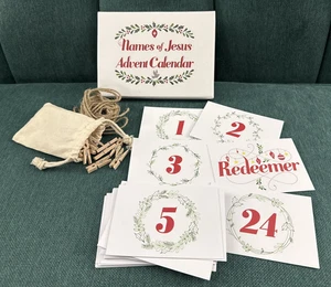 NEW Names of Jesus Christmas Advent Calendar Cards, 24 Cards, String, Clothespin - Picture 1 of 6
