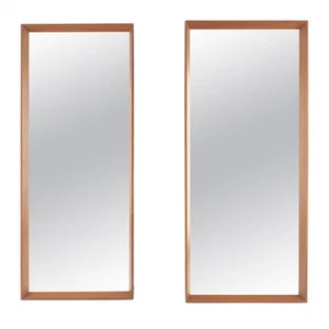 Pair of Danish Mid Century Modern Solid Teak Frames Rectangle Wall Mirrors MINT! - Picture 1 of 12