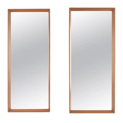 Pair of Danish Mid Century Modern Solid Teak Frames Rectangle Wall Mirrors MINT! - Image 1 of 4