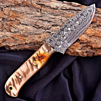 Cuchillo de caza de hoja de acero Damasco forjado a medida supervivencia camping 2935 Foto 1 de 4