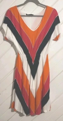 Vintage Felicity & Coco Dress Womens Size XS Diagonal Striped Chevron  Slip Y2K - Image 1 of 4