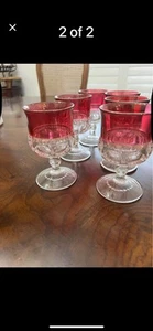 Set Of 6 Red Indiana Glass Wine Glasses Kings Crown - Picture 1 of 4