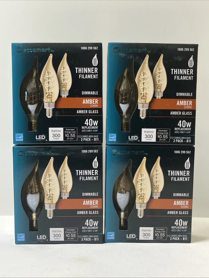 Ecosmart BA11A5E12822S LED Vintage Edison Dimmable Amber Bulb E12 (3-Pack)