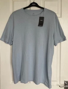 NEW M&S Mens Light Blue Regular Fit Pure Cotton Crew Neck T-Shirt Sizes XL & 2XL - Picture 1 of 2