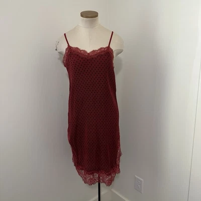 FREE PEOPLE женщин 0 красный Марго в горошек Midi скольжения платье кружевной отделки - Изображение 1 из 4