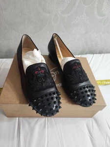 Christian Louboutin Shoes Mens Size 39 Intern Flat Patent Nappa Spikes Embroider - Picture 1 of 18