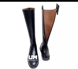 Handcrafted Black Leather Long Riding Boots Genuine Leather Side Zip UK Size - Picture 1 of 3