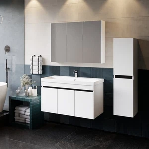 Badmöbel-Set Weiß Venus , Unterschrank, Spiegelschrank, Waschbecken, Hochschrank - Bild 1 von 17