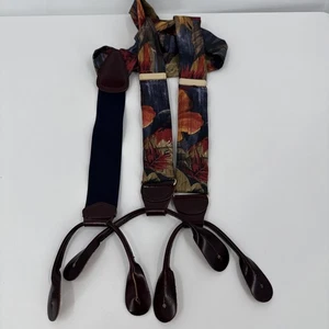 VINTAGE CAS GERMANY ROT BLAU Seide Blumen HOSENTRÄGER Messing & LEDERBESCHLÄGE - Bild 1 von 6