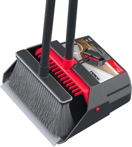 Broom with Dustpan Combo Set, Dust Pans with Long Handle Broom Kit, (Gray&Red) - Picture 1 of 12