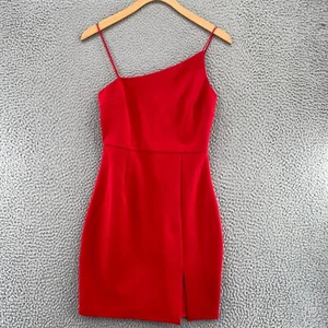 Thats So Fetch Dress Womens 8 Red Mini Sheath Asymmetric Spaghetti Strap Mini - Picture 1 of 11