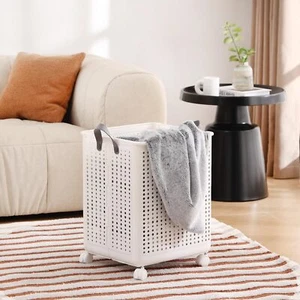 Collapsible laundry baskets Laundry Basket with Wheels Plastic Foldable Laund... - Picture 1 of 9