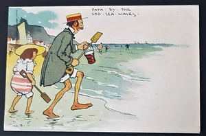 Early TOM BROWNE Papa by the Sad Sea Waves ON THE BEACH Postcard - Foto 1 di 1