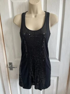 River Island black sequin embellished scoop neck tank top size 8 - Picture 1 of 21