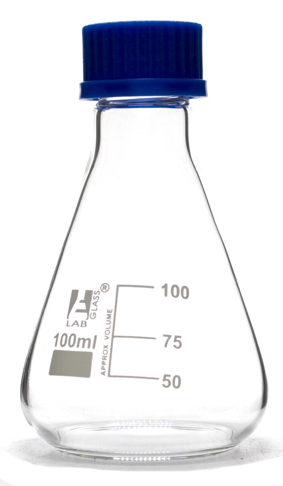 100mL Glass Erlenmeyer Flask with PTFE Lined Screw Cap, Borosilicate 3.3 Glass - Image 1 of 1