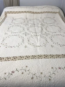 Adel Queen gesteppte Bettdecke Tagesdecke bestickt Blumen reservierbar 90”x94” - Bild 1 von 23