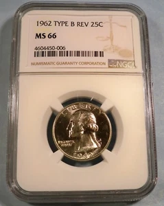 1962 TYPE B REVERSE NGC MS66 WASHINGTON QUARTER 25c MS 66 - Picture 1 of 5