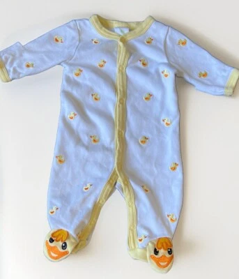 Conjunto de una pieza de pato pato a presión recién nacido con fundas para manos Foto 1 de 4